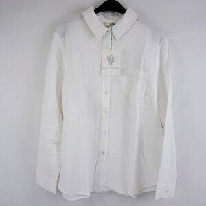 Ex Voto Sage Gauze Button Front Womens Cotton Shirt in White